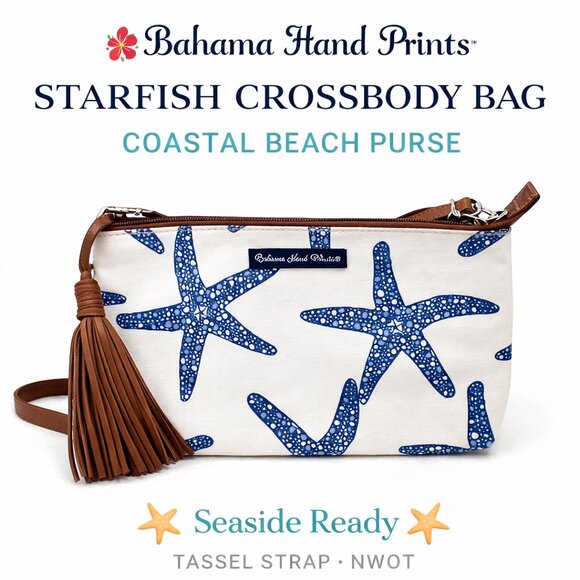 Bahama Hand Prints Handbags - Bahama Hand Prints Starfish Crossbody Bag Coastal Beach Purse NWOT Tassel Strap